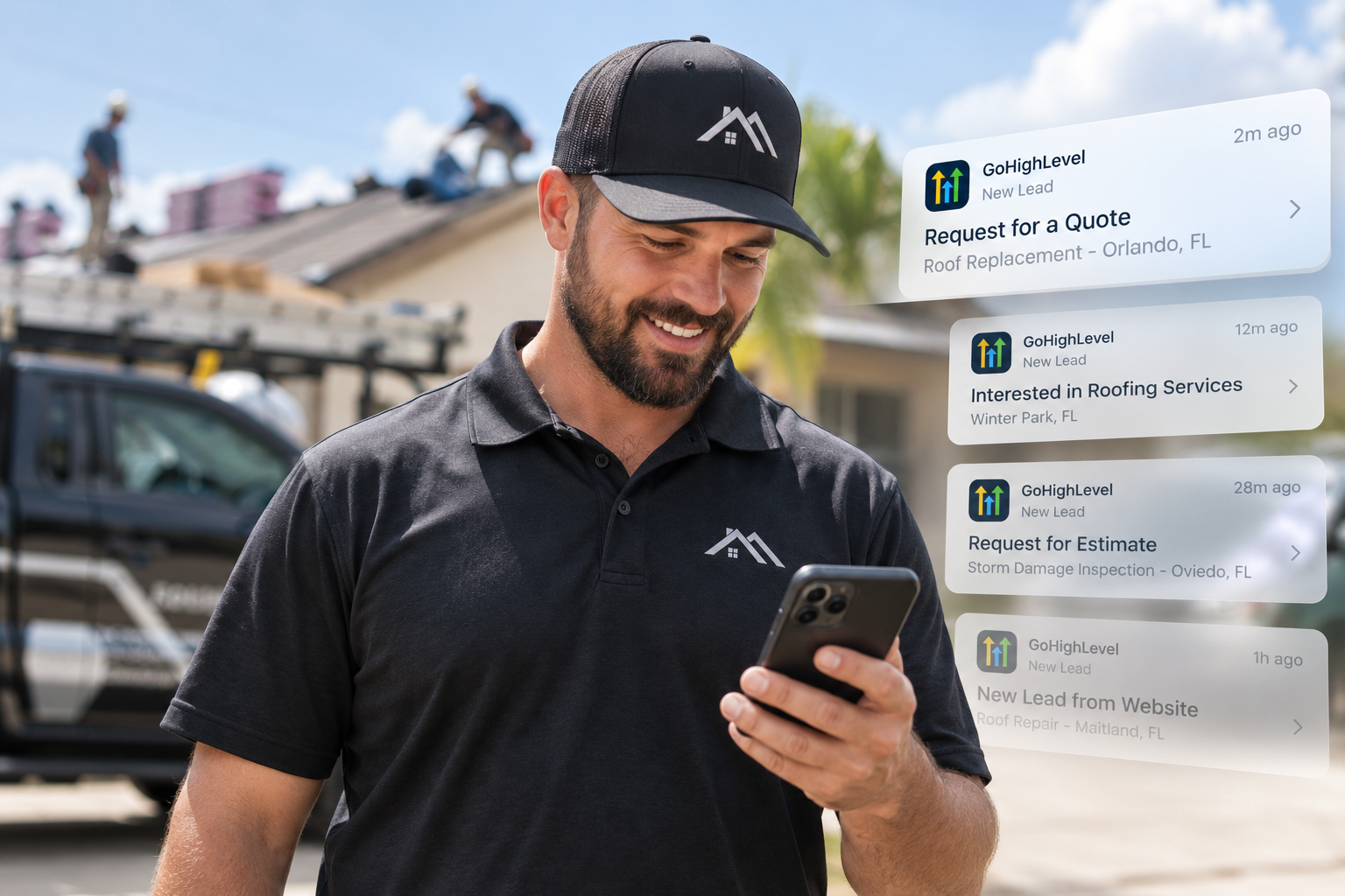 Contractor receiving instant qualified lead notifications on their phone