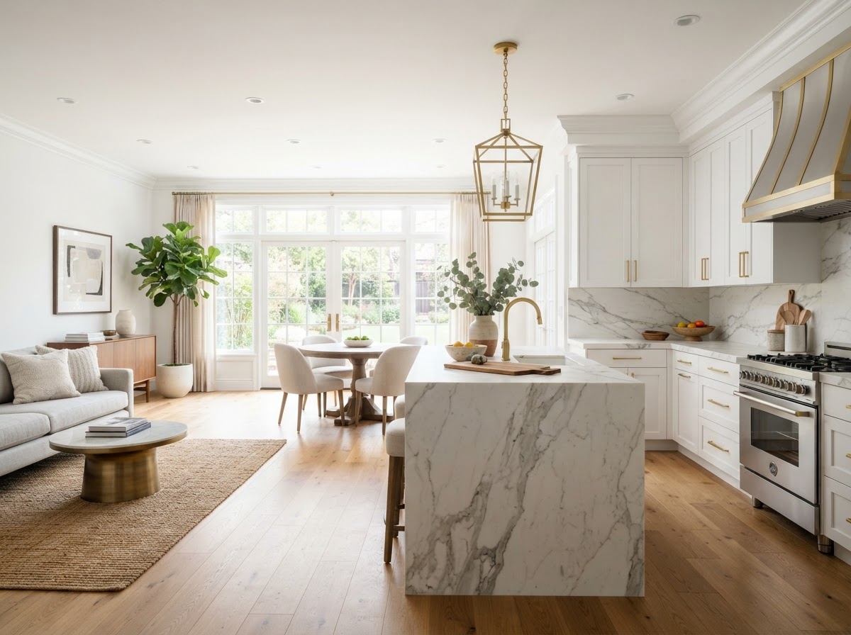 Bright, freshly renovated open-concept kitchen and living space