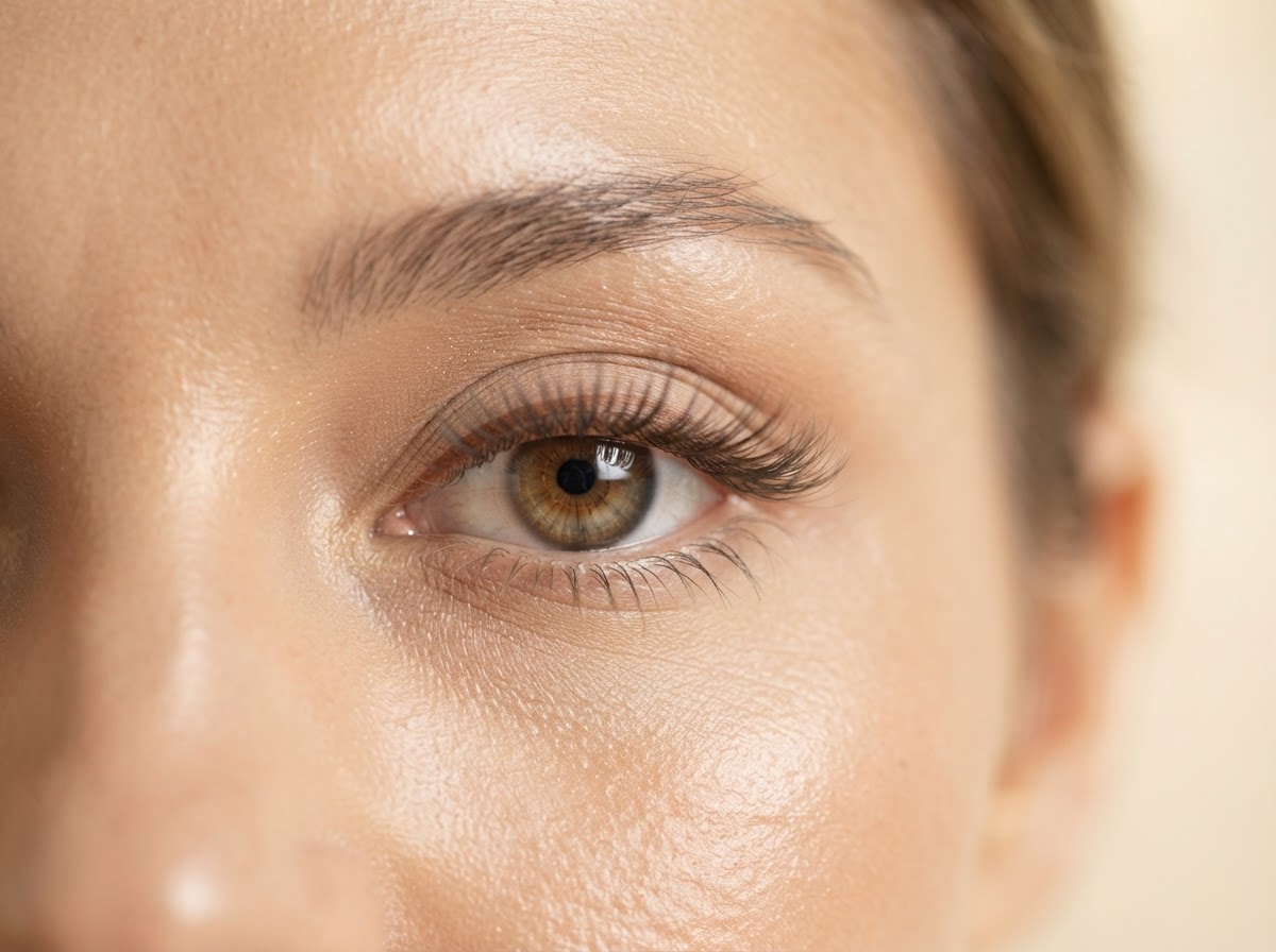 Close-up of a soft wispy lash set on a relaxed eye