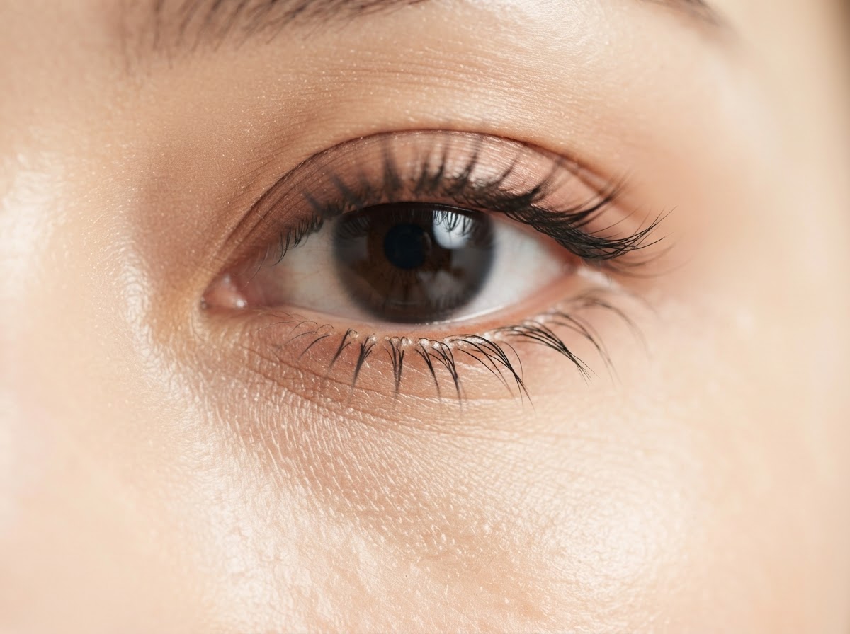 Close-up of delicate bottom lash extensions on the lower eyelid