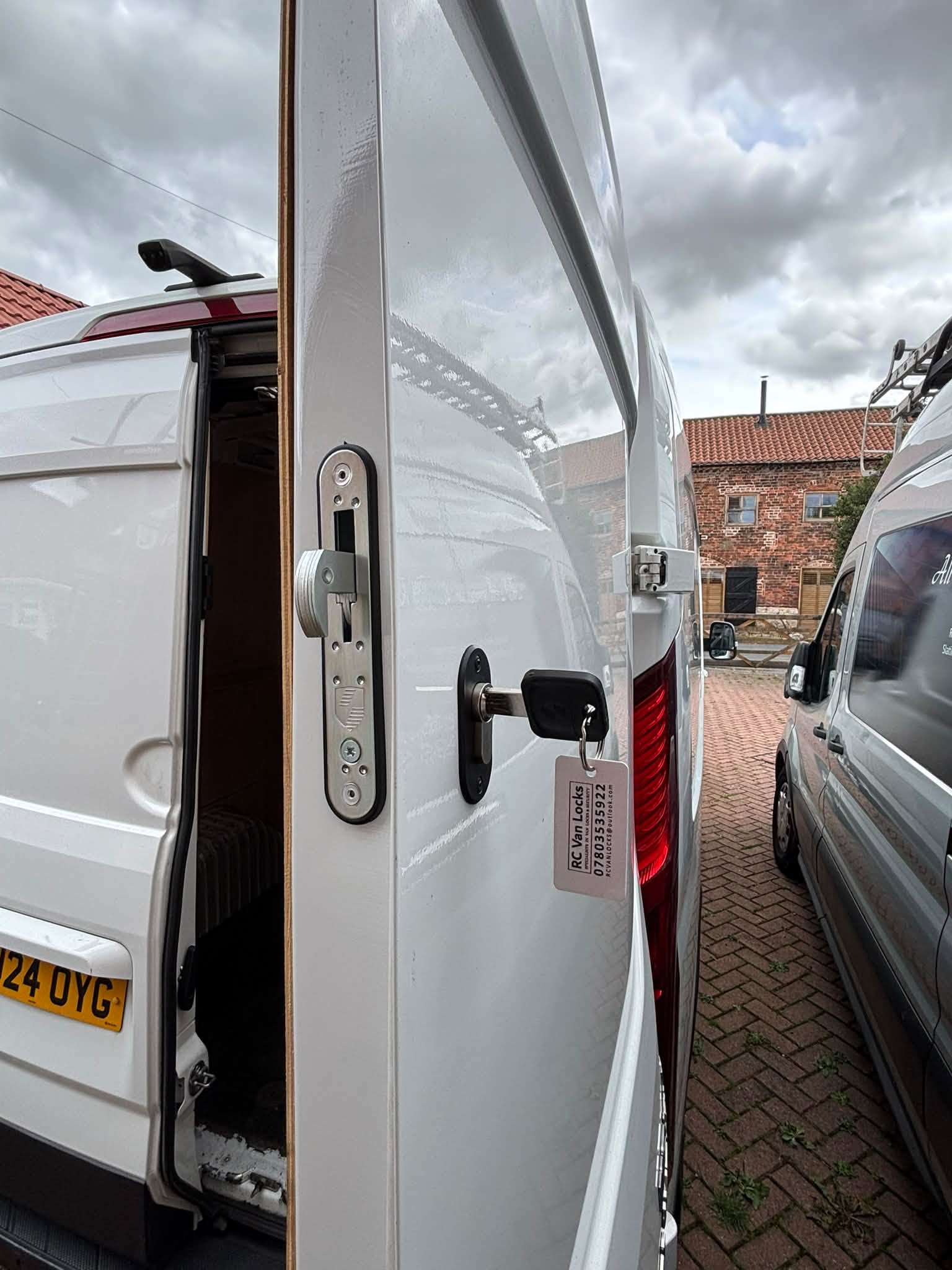 High security deadlock hook lock installed on van door