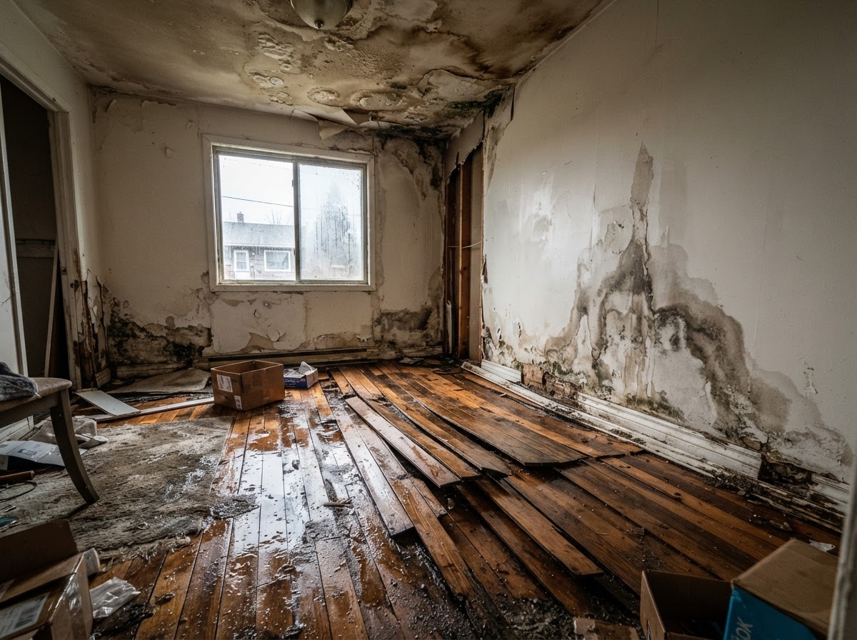 Wohnung nach Rohrbruch – vor der Sanierung