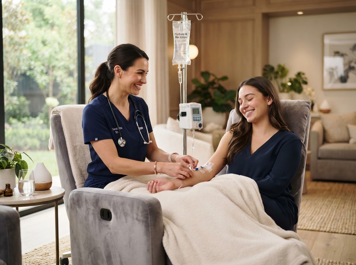Registered nurse providing attentive IV care at Revive