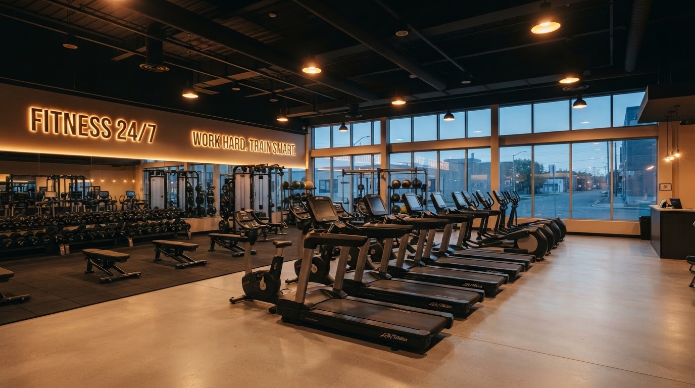 Modern affordable gym with cardio and strength equipment