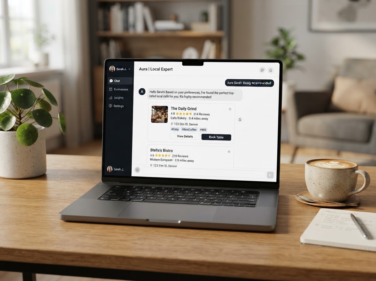 Generative AI chat interface recommending a top-rated local business