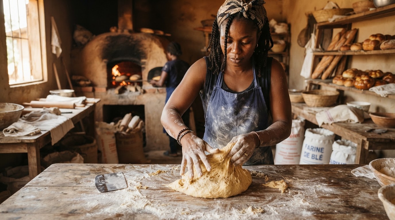 A baker's hands kneading golden dough