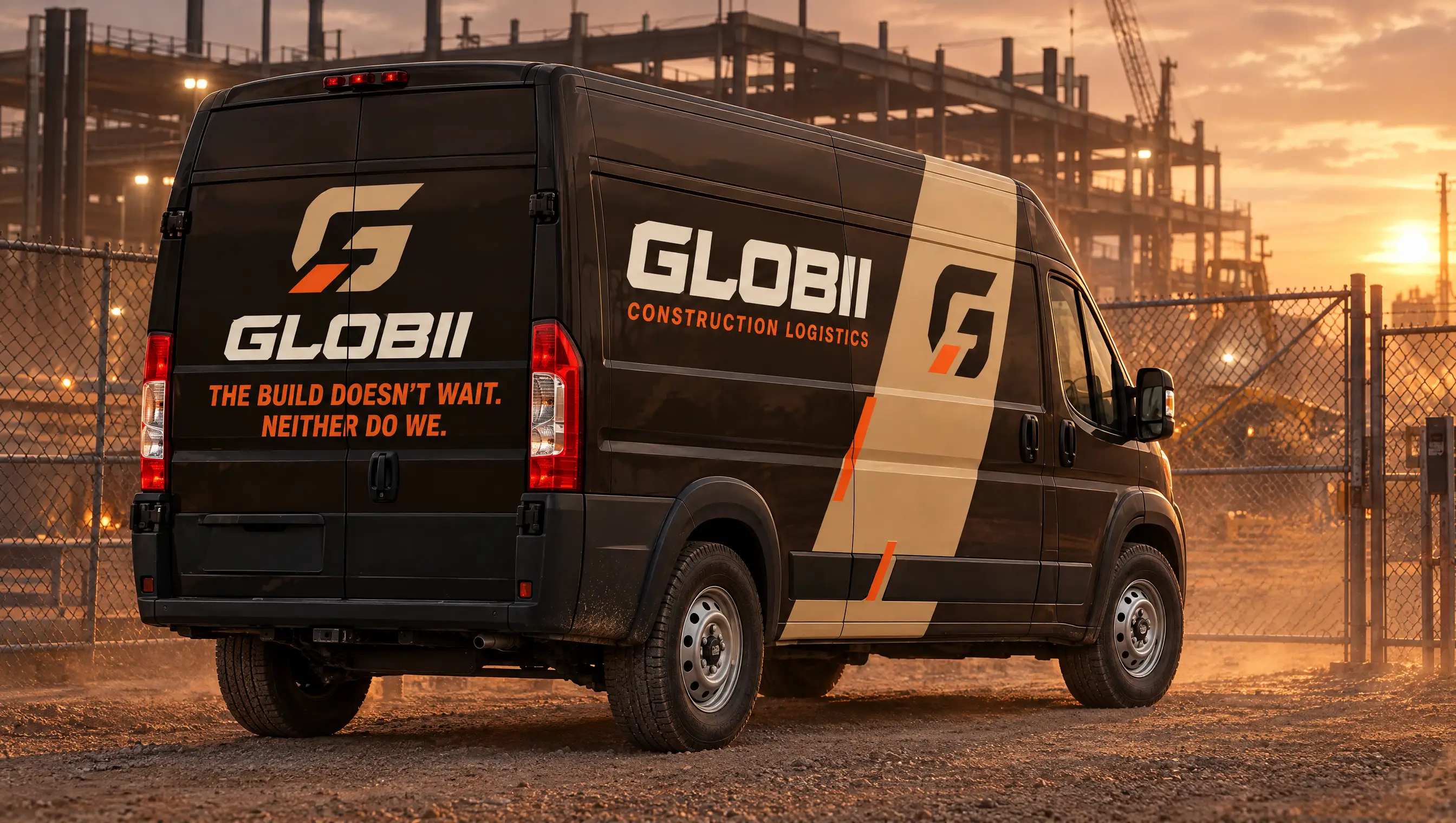 GLOBII cargo van on-site at a DFW data center, ready for a same-day material run
