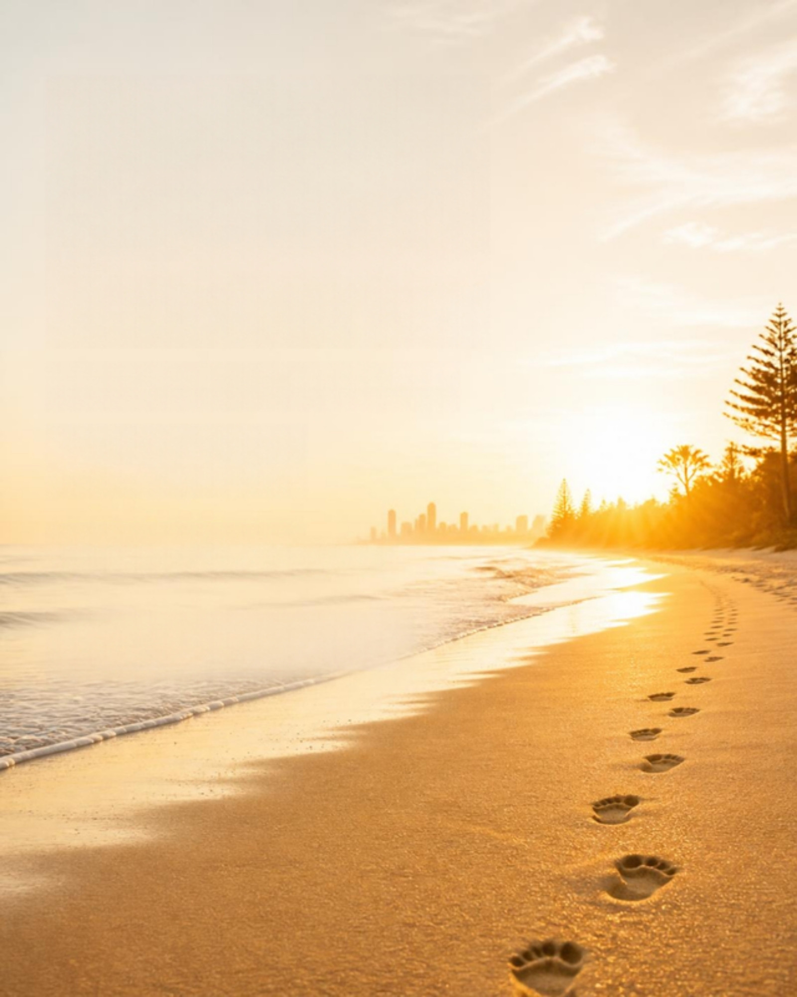 Golden sunrise over a calm beach on the Gold Coast