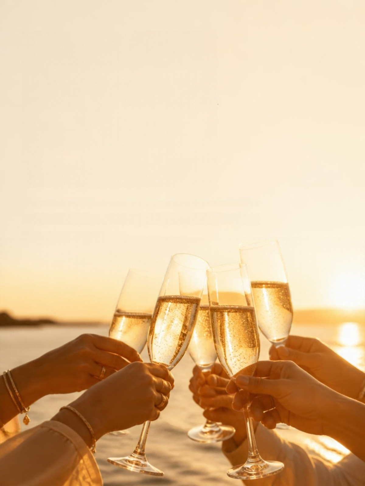 A champagne toast at sunset by the water