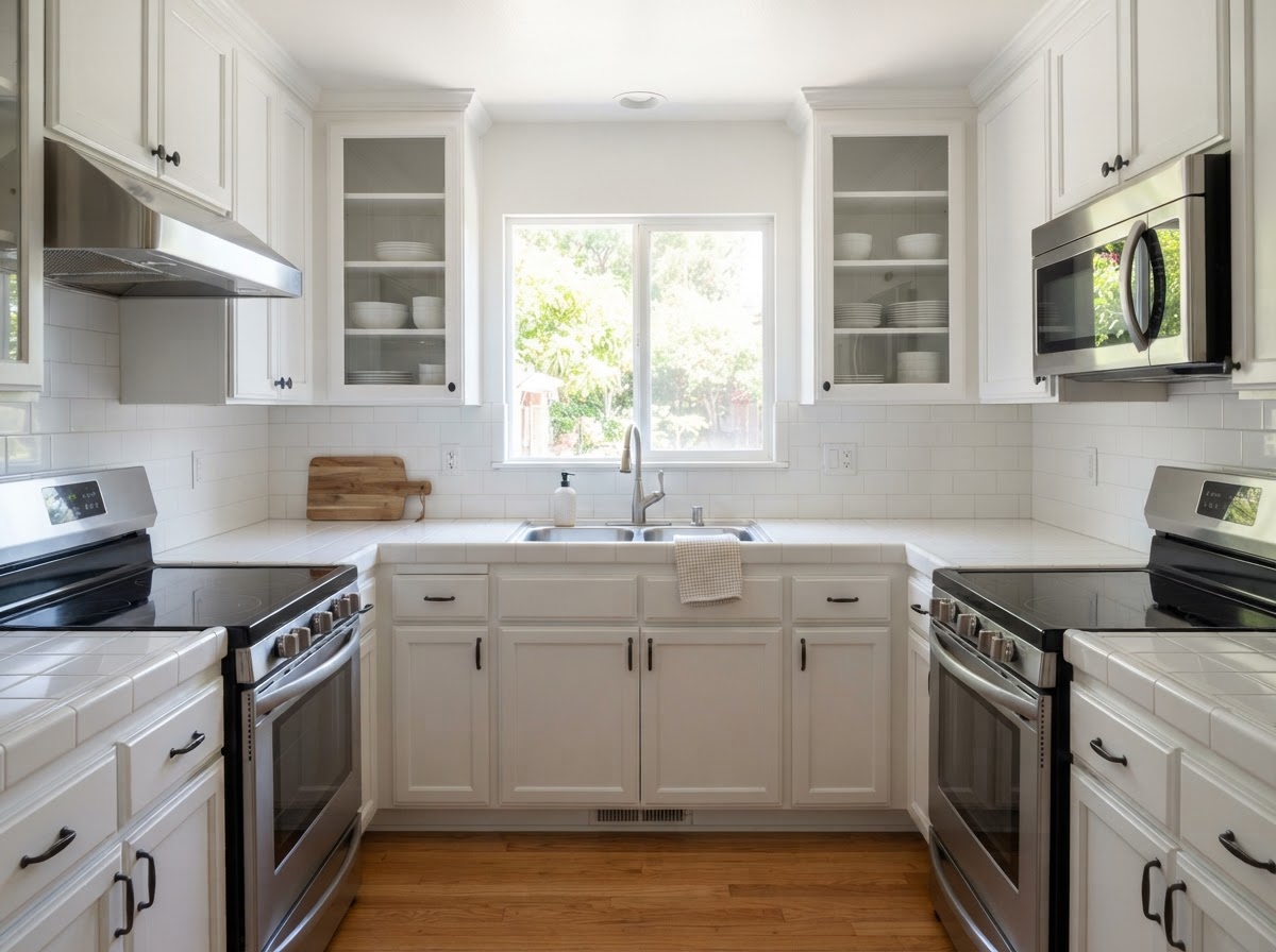The same kitchen gleaming and spotless after cleaning