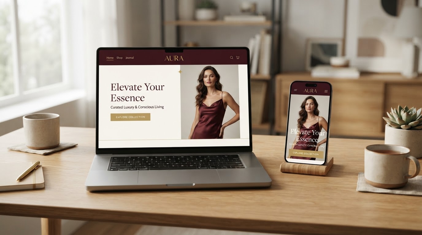 Mariel Funnels responsive landing page and funnel mockup on laptop and smartphone