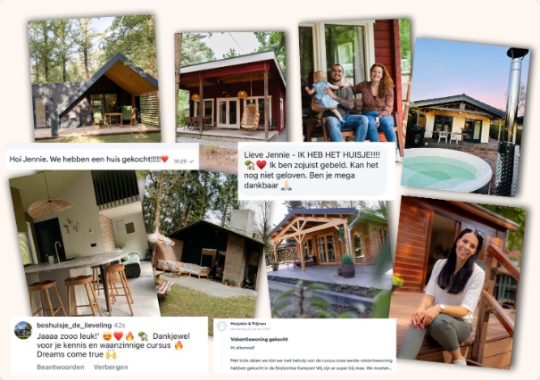 Collage van vakantiewoningen en berichten van cursisten