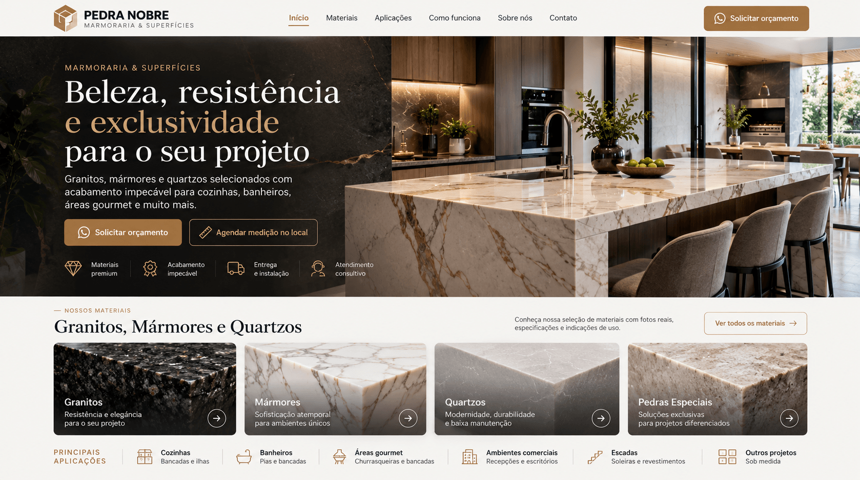 Exemplo de demonstração de website para Marmoraria e Superfícies - Pedra Nobre