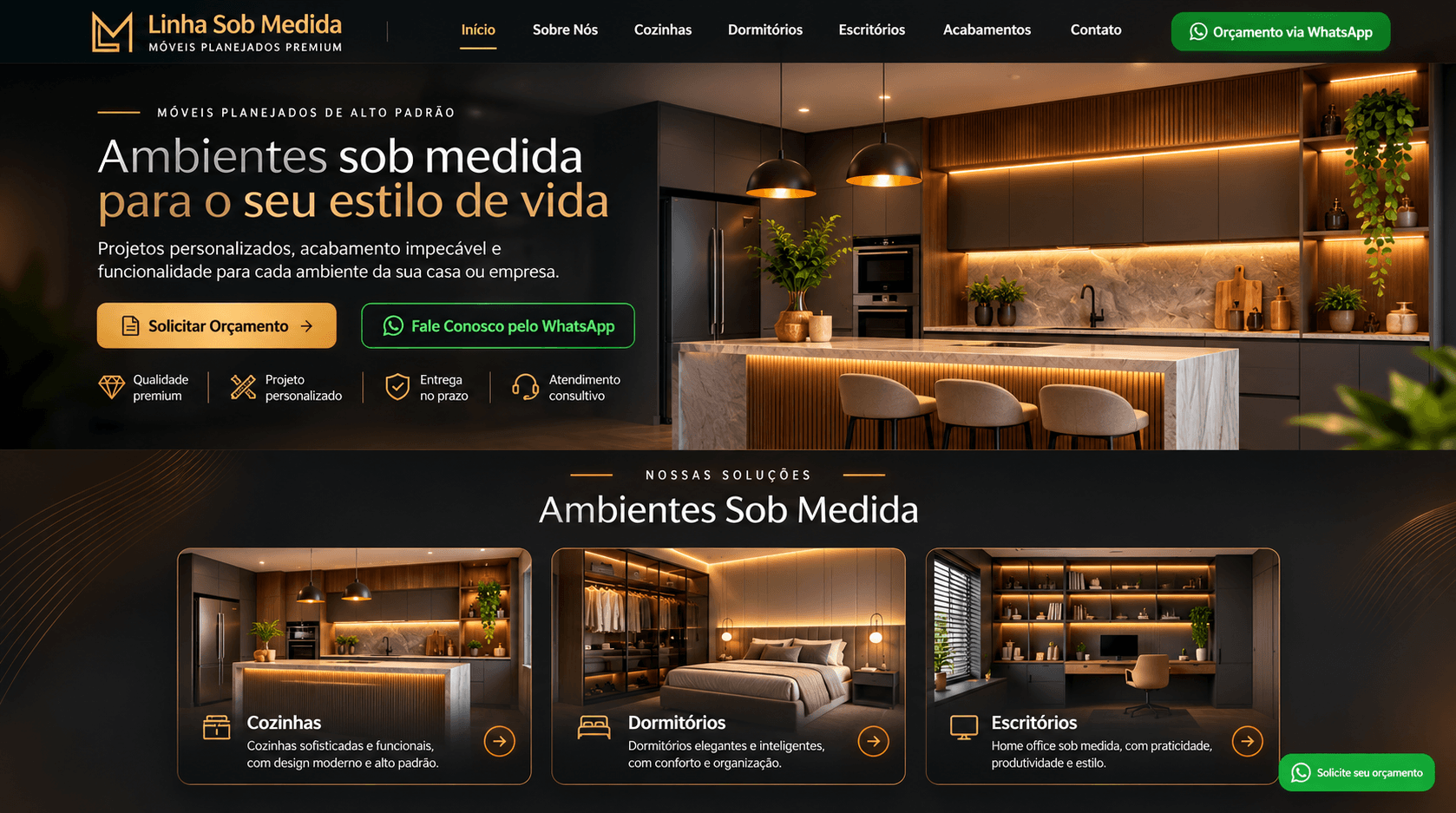 Exemplo de demonstração de website para Móveis Planejados e Marcenaria - Linha Sob Medida