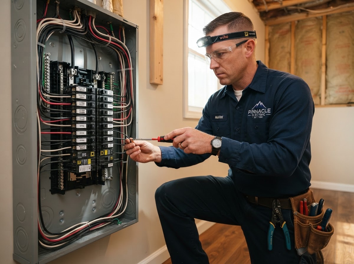 Electrician servicing a residential breaker panel