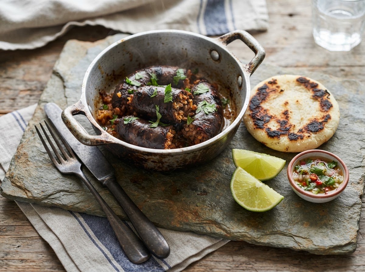 Morcilla con arepa o patacones