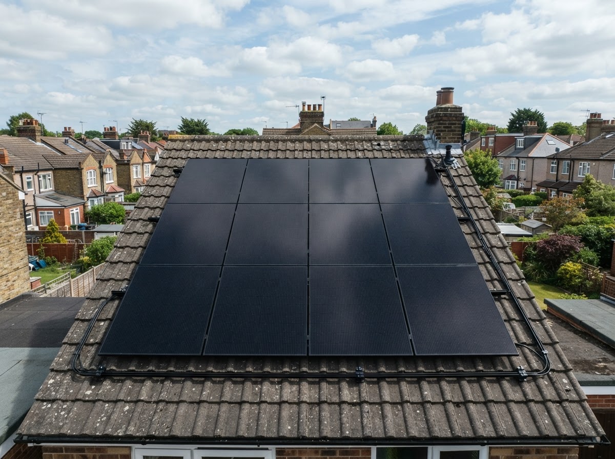 Solar photovoltaic panels installed on a residential pitched roof in Birmingham