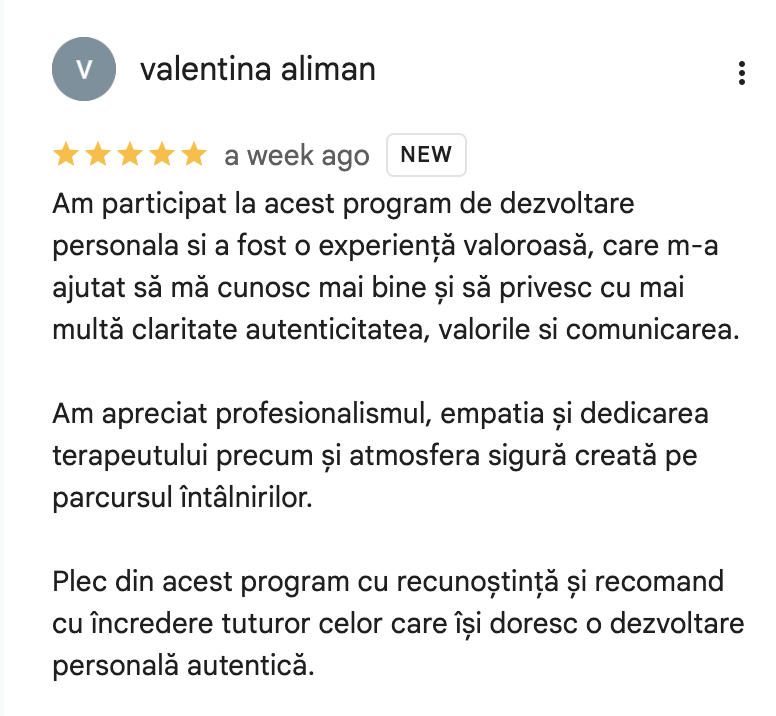 Recenzie Google - valentina aliman