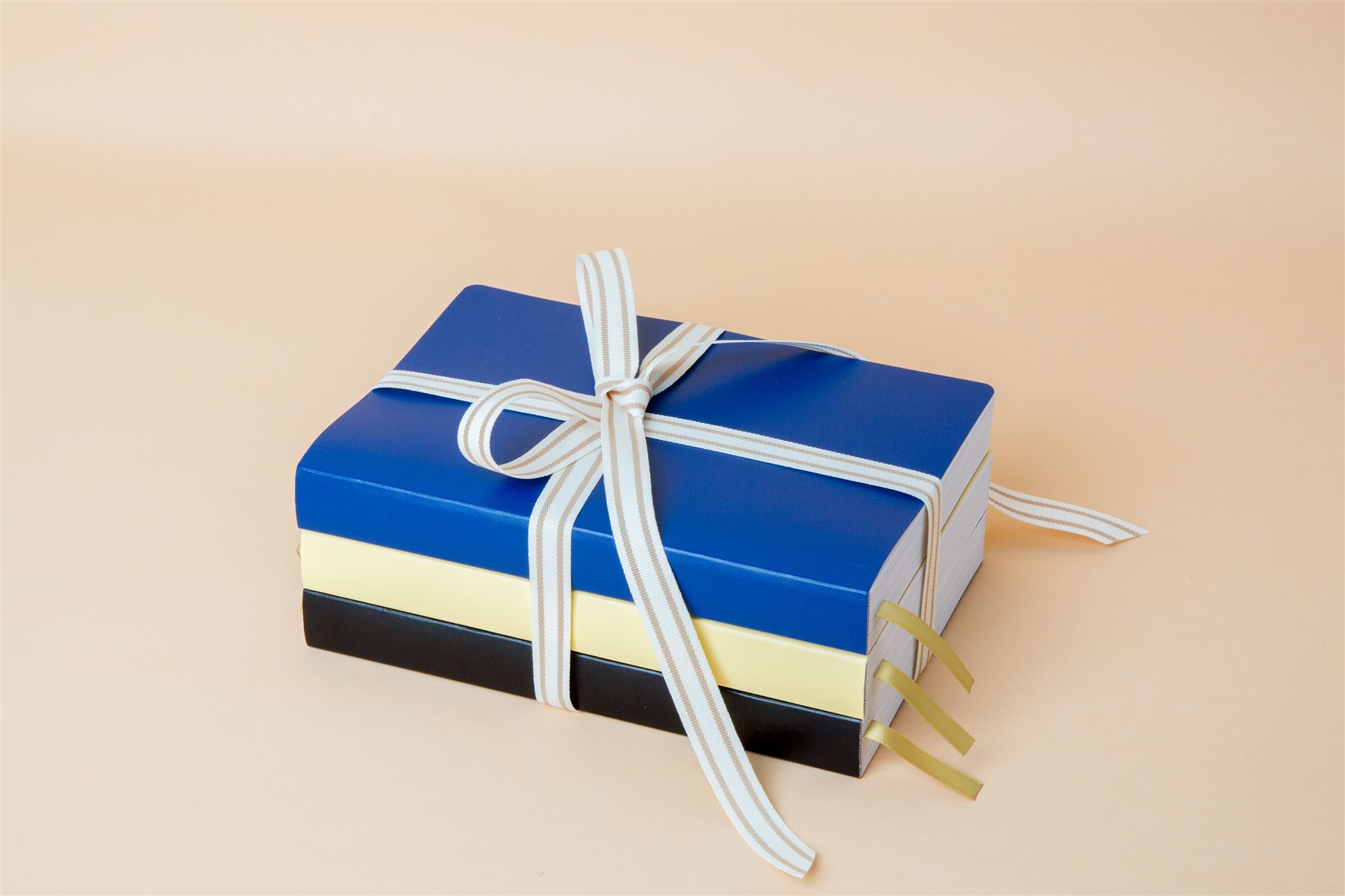A gift-tied bundle of Daybooks with ribbon