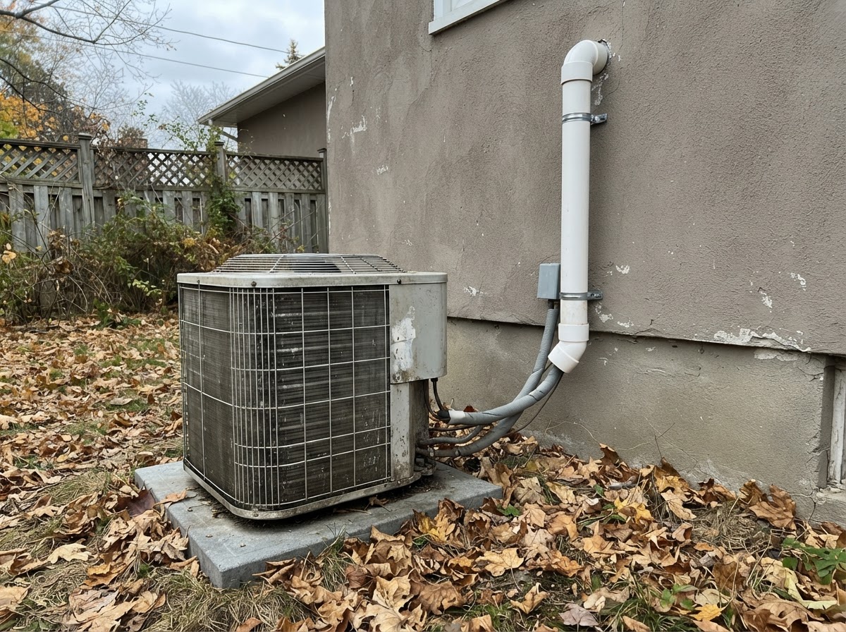 Residential HVAC equipment in autumn