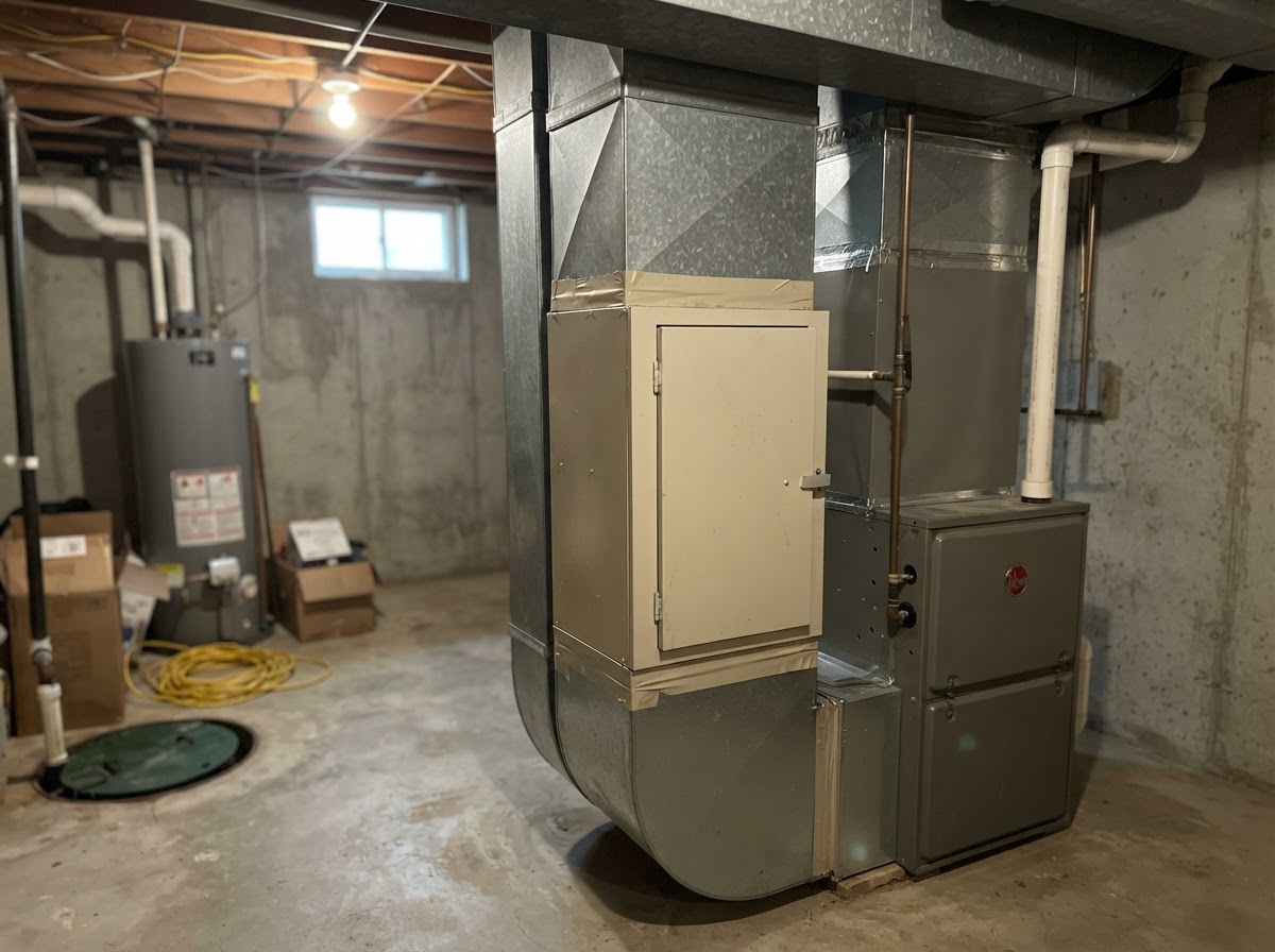 Whole-home air cleaner installed on a furnace return duct