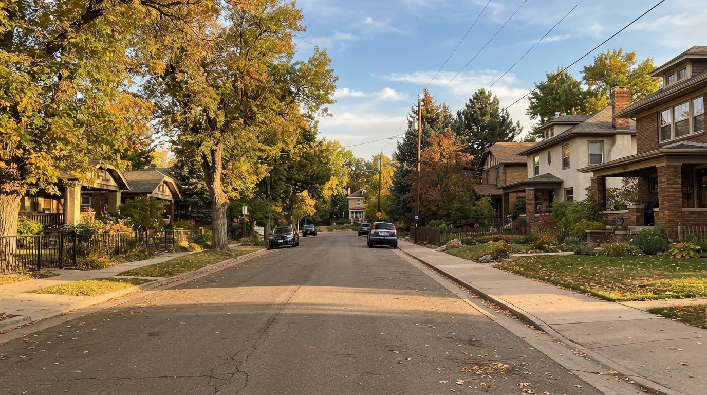 A quiet residential street in Denver, Colorado