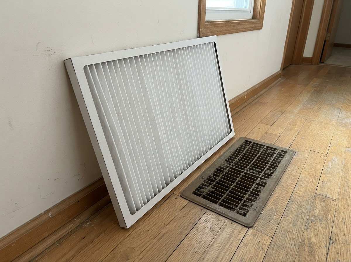 Residential HVAC air filter near a return vent