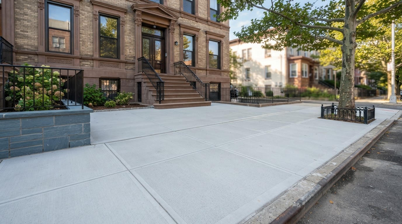 Newly poured and smoothly finished concrete walkway