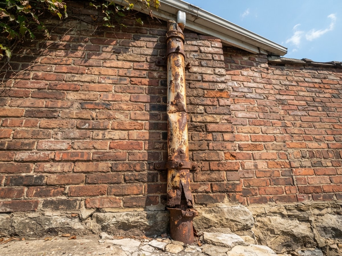 Leader Pipe Installation before — deteriorated condition