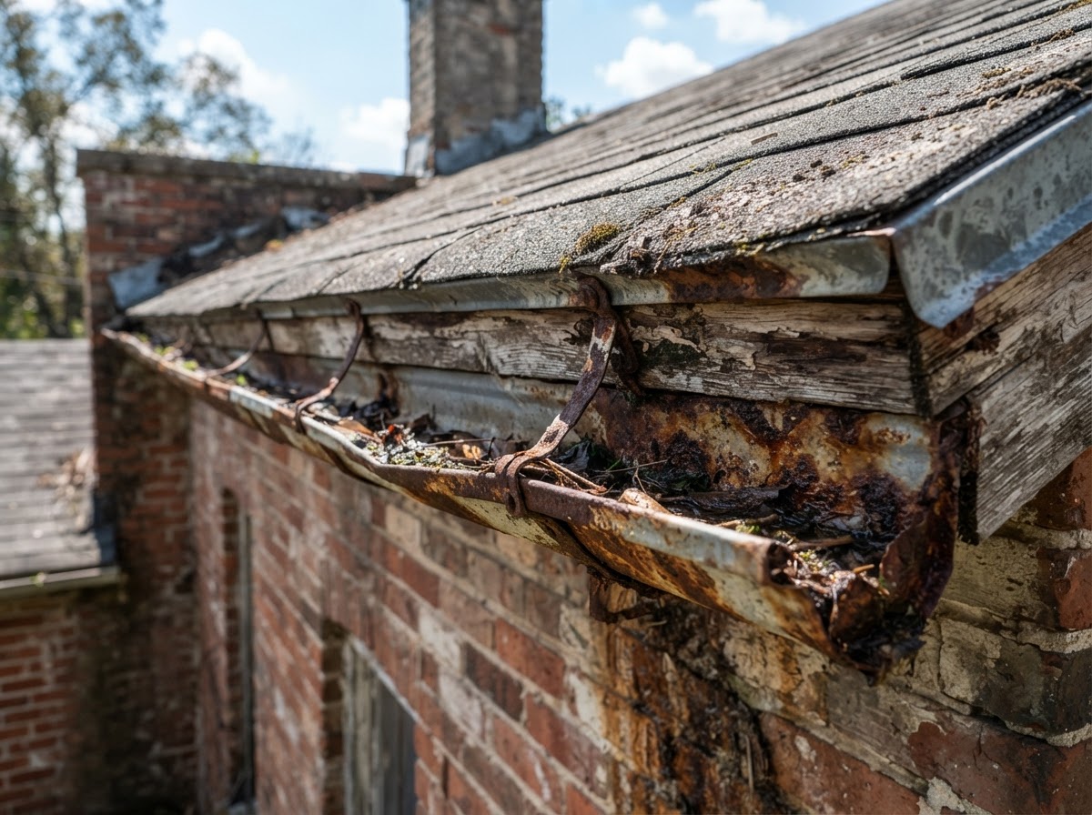 Gutter Installation before — deteriorated condition
