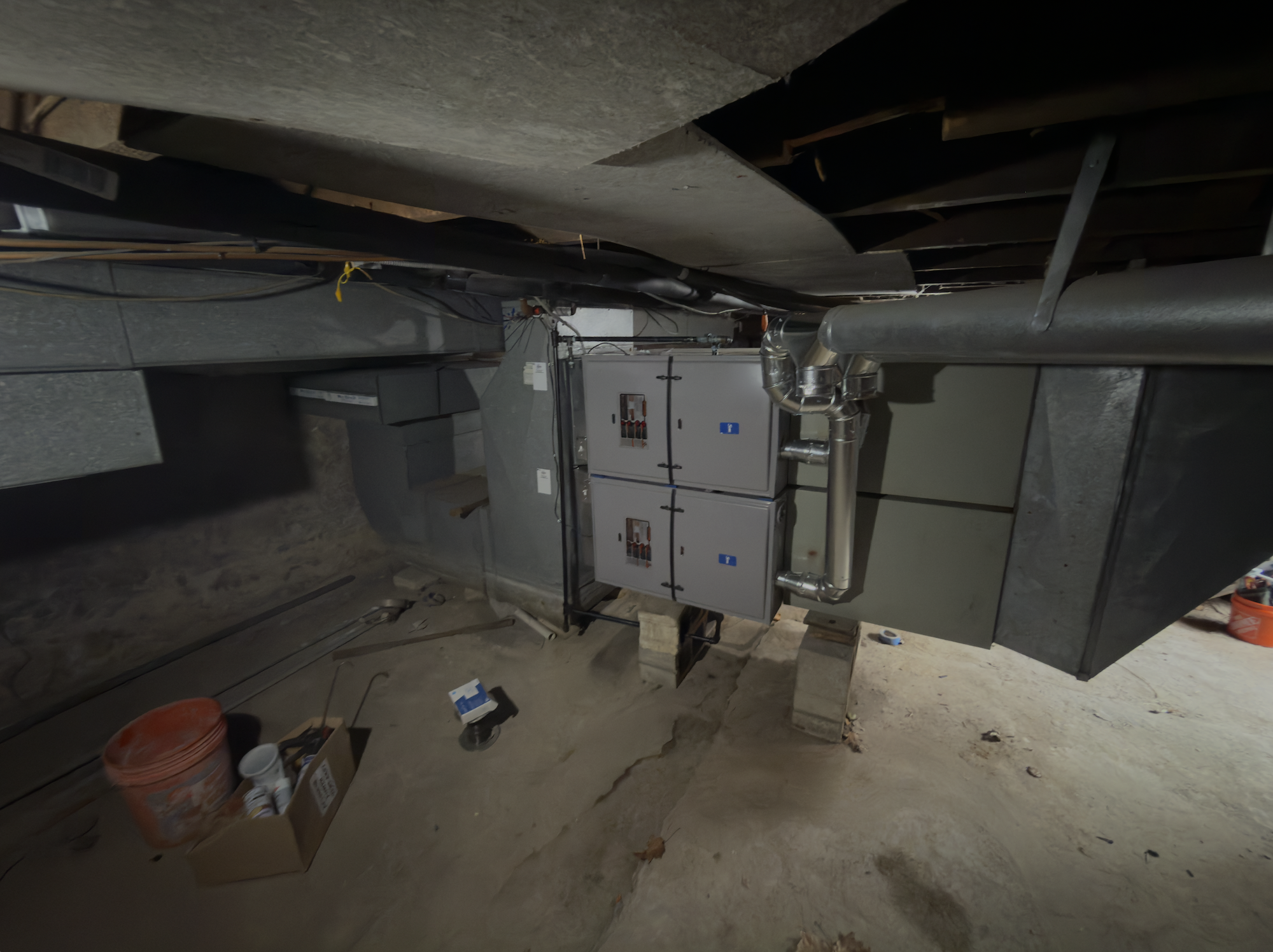 Dual Horizontal Furnace Setup in Crawl Space