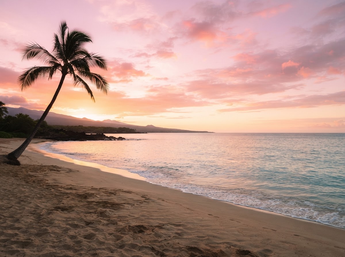 Golden hour on a quiet Kona beach
