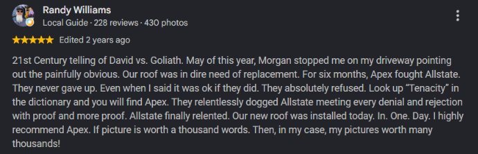 Randy Williams Google review verified screenshot