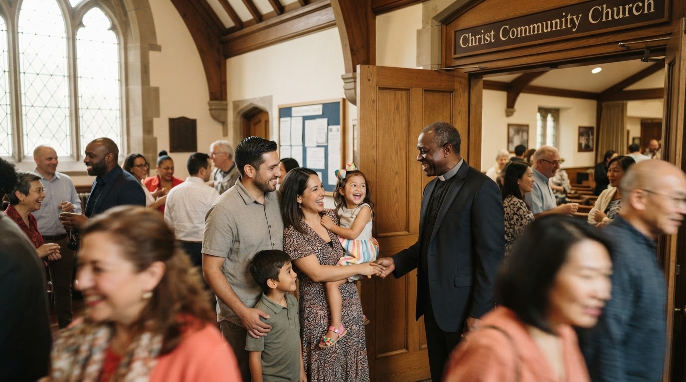 A diverse church congregation gathered together
