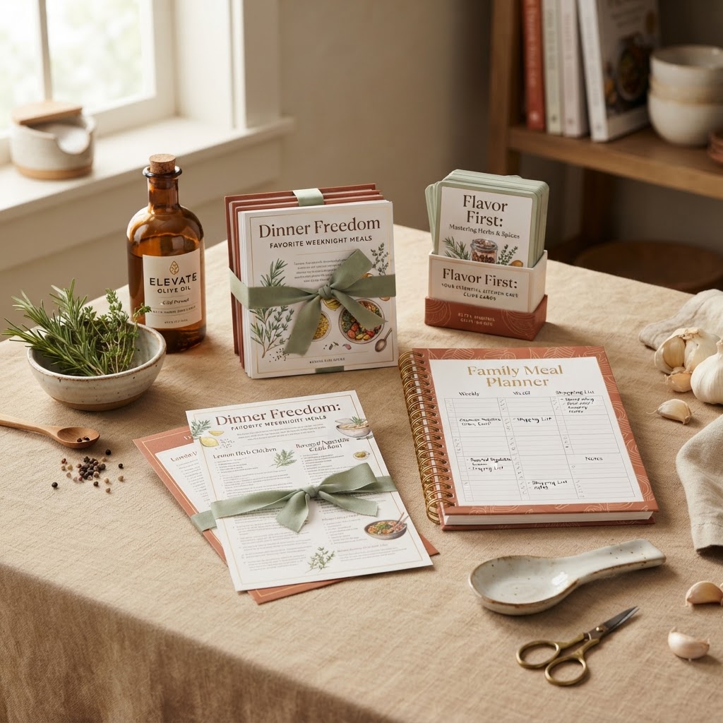 Dinner Freedom Starter Kit resources including Flavor First guides and Family Meal Planner