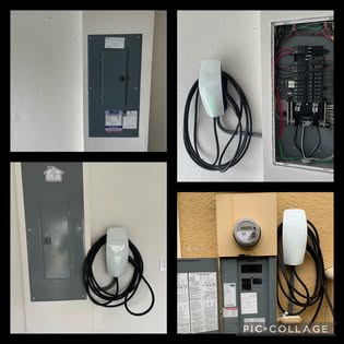 Level 2 EV charger installations wired next to breaker panels in local homes