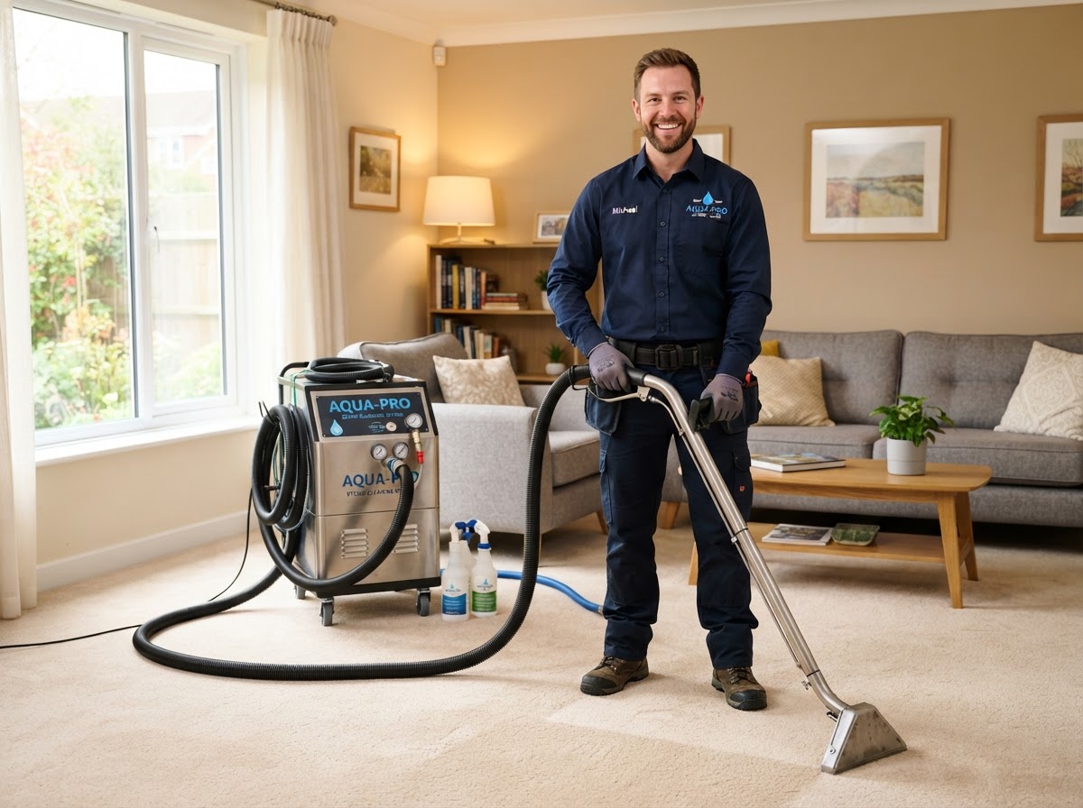 Bee Clean Pro technician with professional carpet cleaning equipment