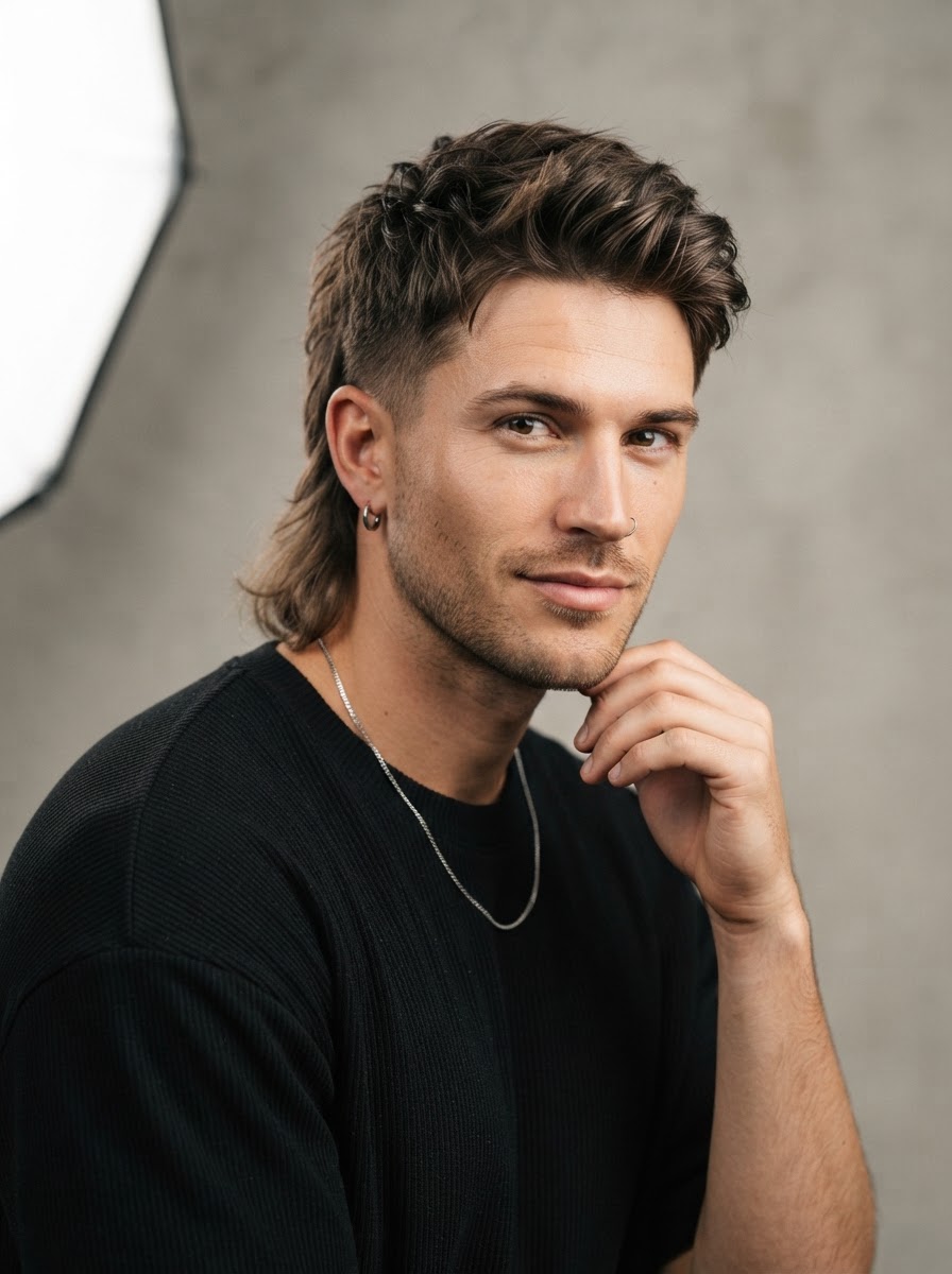Modern Mullet men's haircut at Tim Hair Design