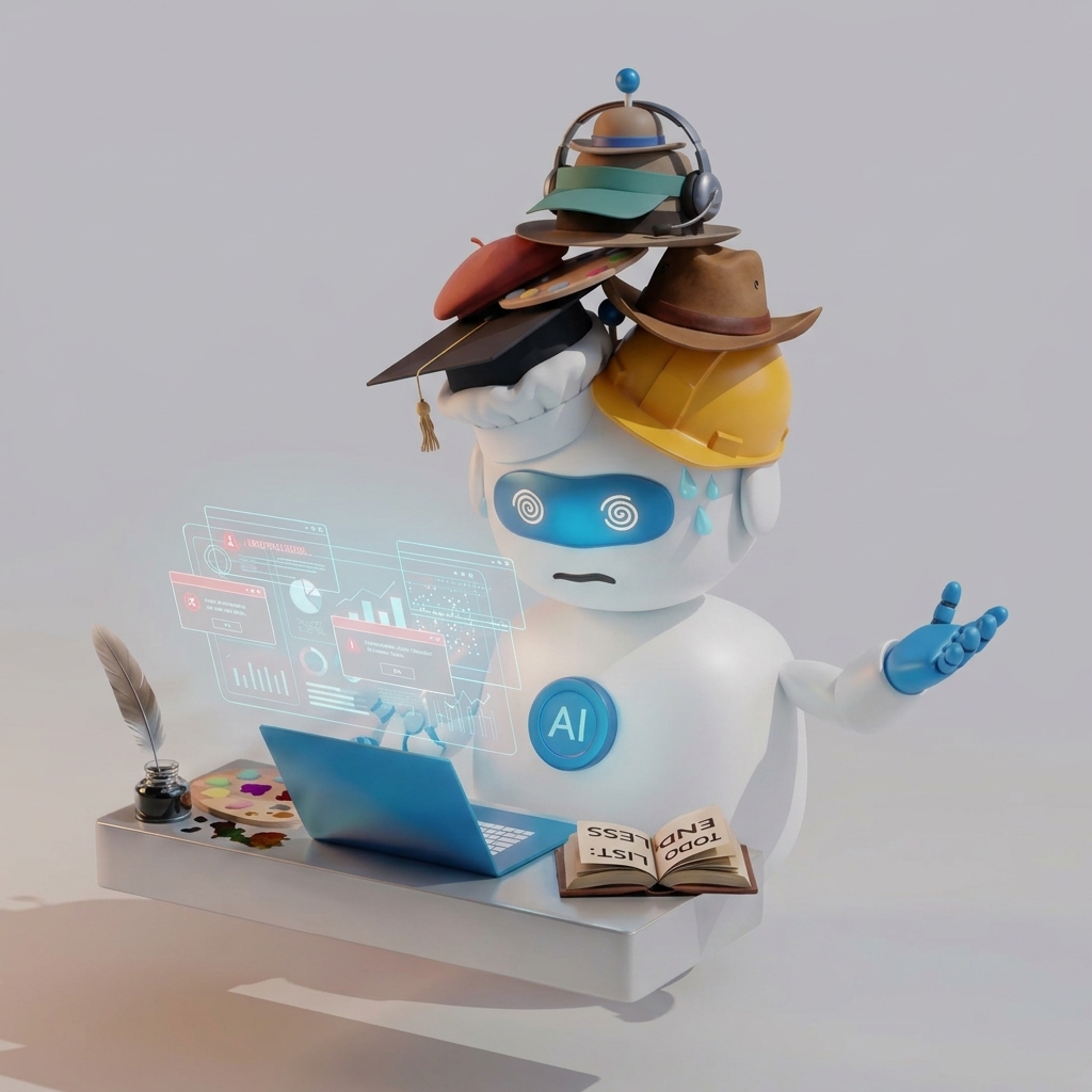 The friendly blue robot from The AI Workroom