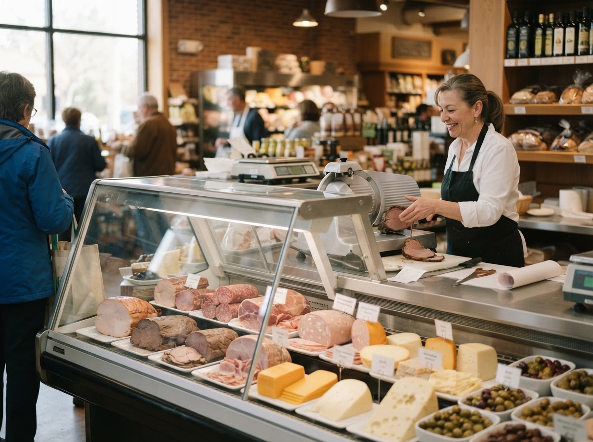 Freshly sliced deli meats and cheeses at the deli counter