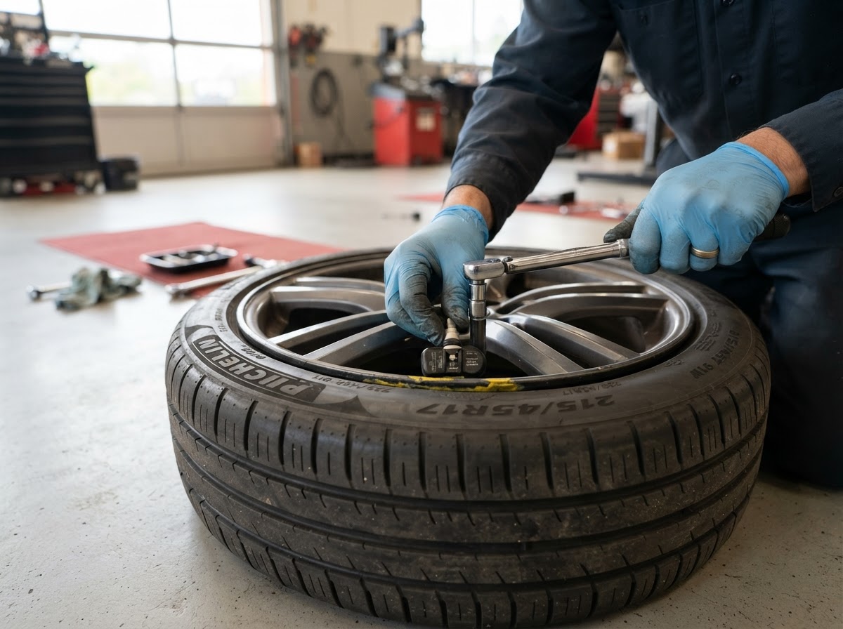 A vehicle on a computerized wheel alignment machine with alignment targets mounted on the wheels