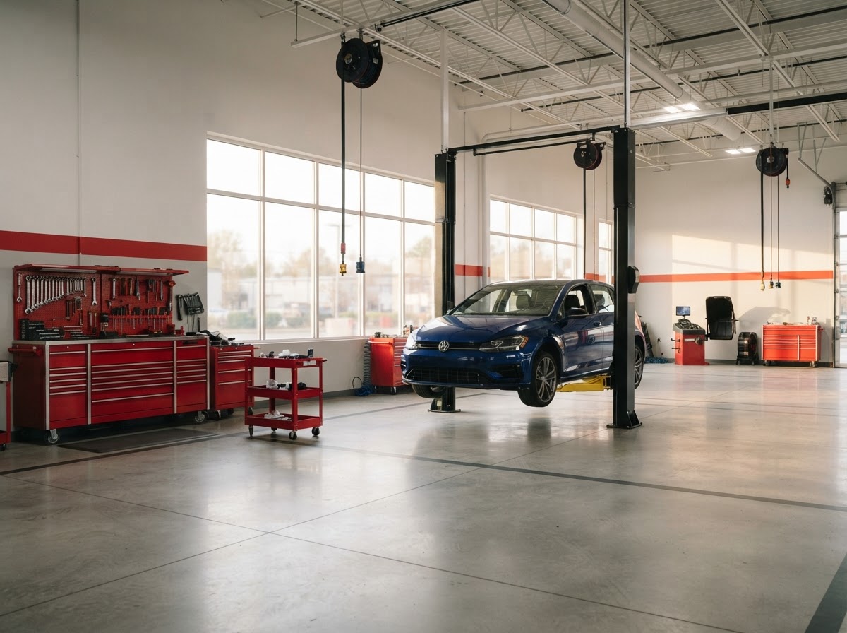 Happy Cars service bay in Winter Garden, FL where general mechanical and electrical repairs are performed