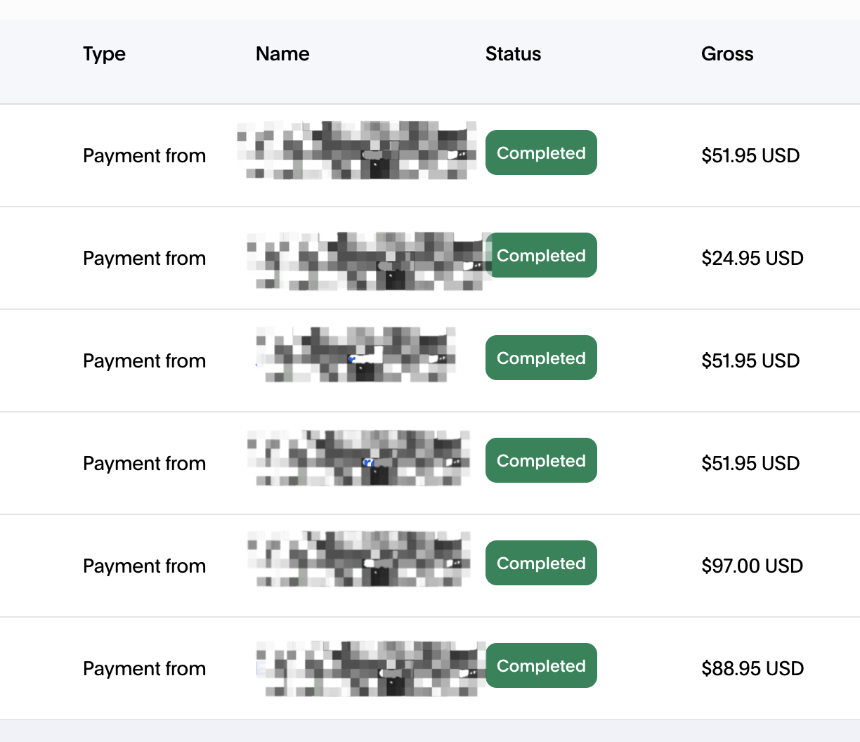 Stripe live transactions table completed orders