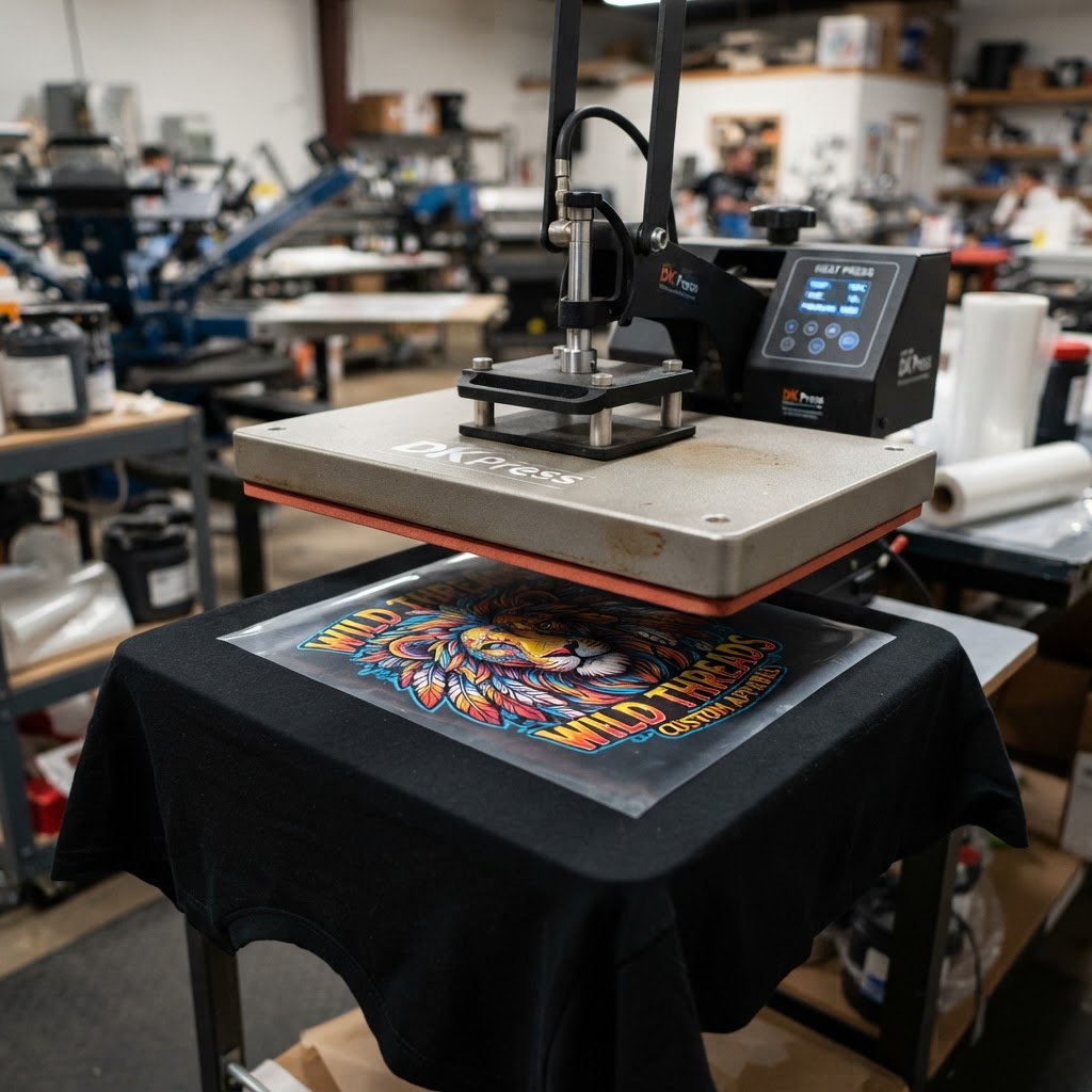 Direct to Film heat press process transferring custom graphic