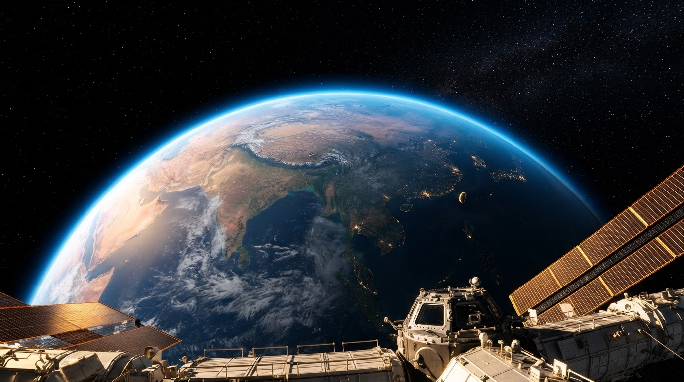 Earth horizon at sunrise from orbit