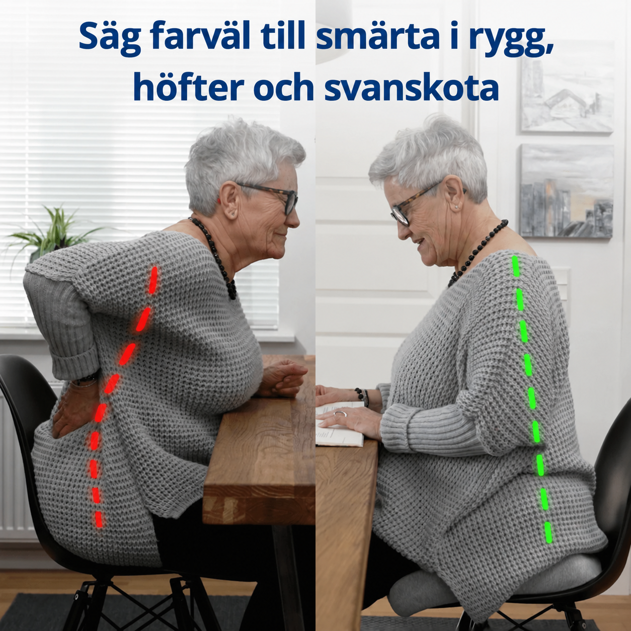 Säg farväl till smärta i rygg, höfter och svanskota – Före och efter hållning