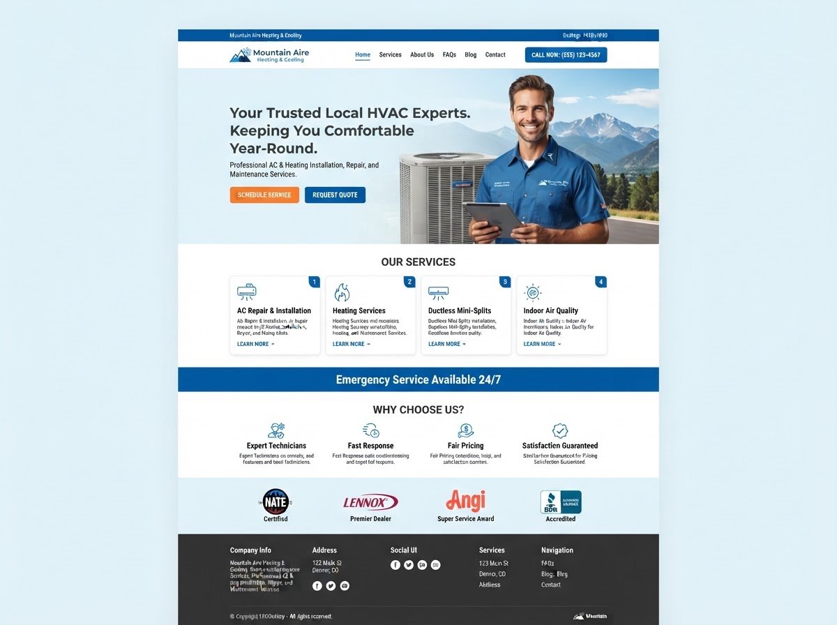 HVAC website built by Vexlo Digital