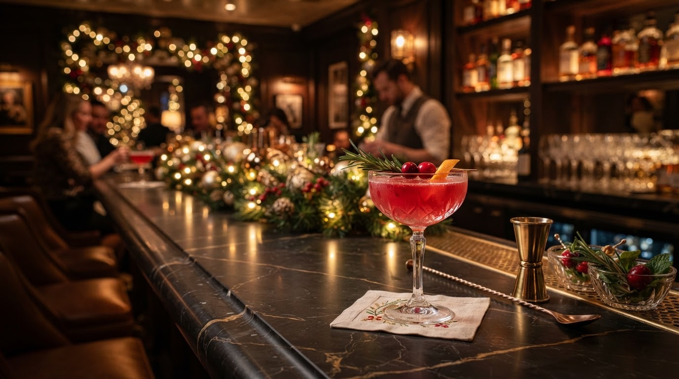 Festive holiday cocktail bar