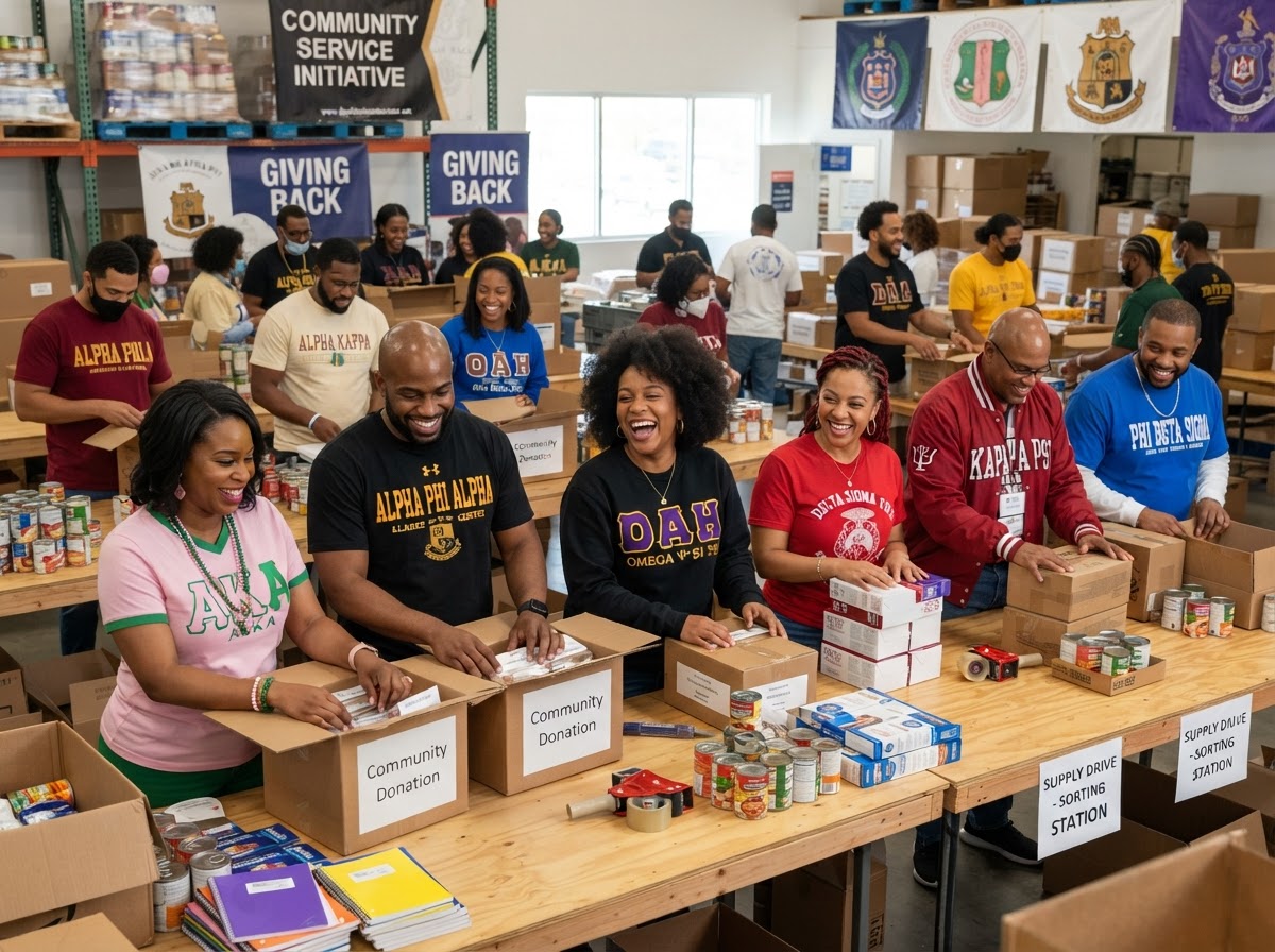 Volunteers preparing community service supplies