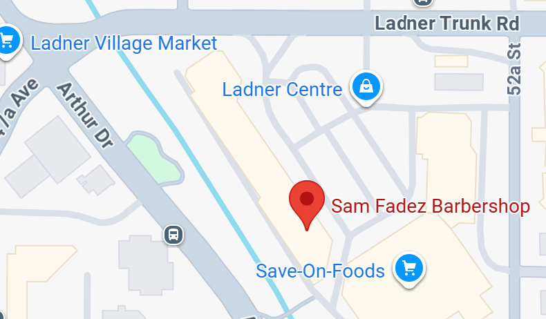 Map showing SamFadez Barbershop in Ladner Centre, Delta BC